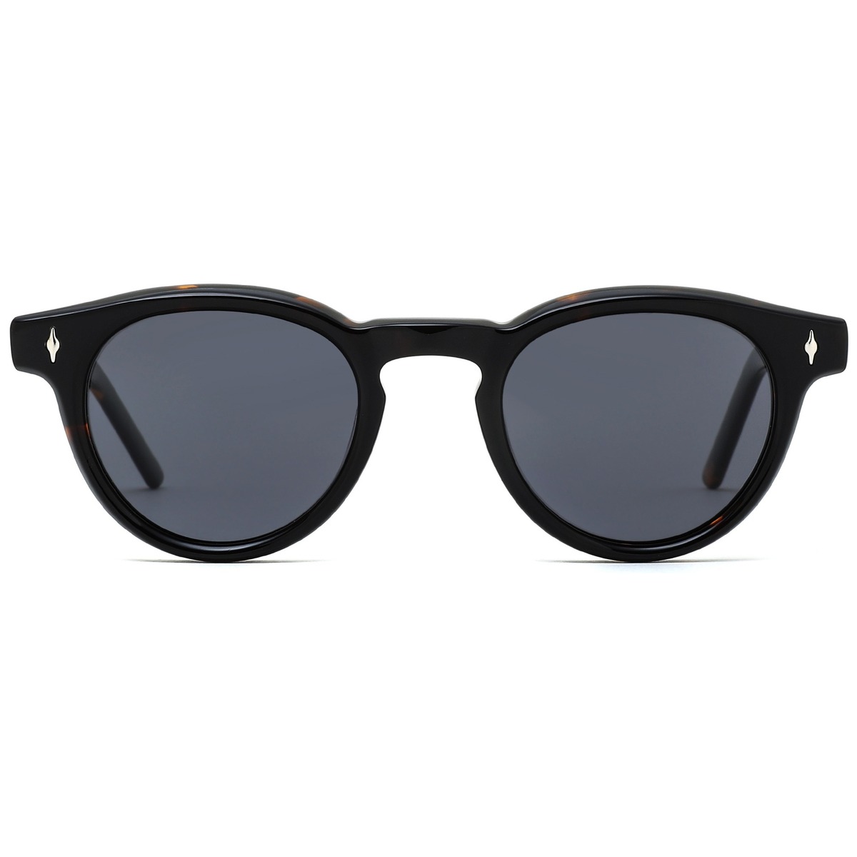Classic Round Acetate Sunglasses - Tortoise Shell Frame with Diamond Metal Accent