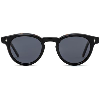 Classic Round Acetate Sunglasses - Tortoise Shell Frame with Diamond Metal Accent