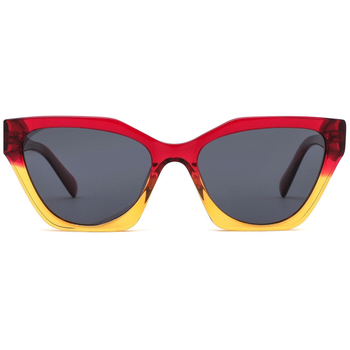 Bold Angular Cat Eye Thick Acetate Sunglasses - Gradient Two-Tone Statement Frame