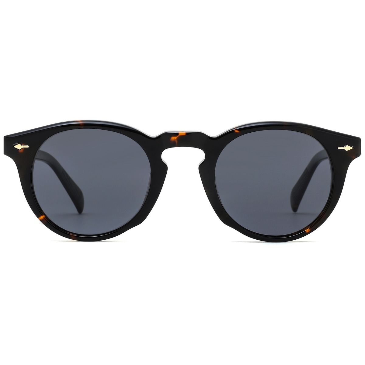 Retro Round Thick Acetate Sunglasses - Tortoise Frame with Arrow Metal Detail