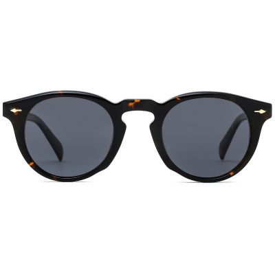 Retro Round Thick Acetate Sunglasses - Tortoise Frame with Arrow Metal Detail