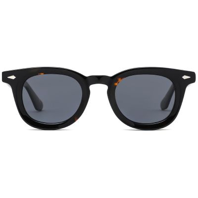 Vintage Round Thick Acetate Sunglasses - Tortoise Frame with Diamond Metal Accent
