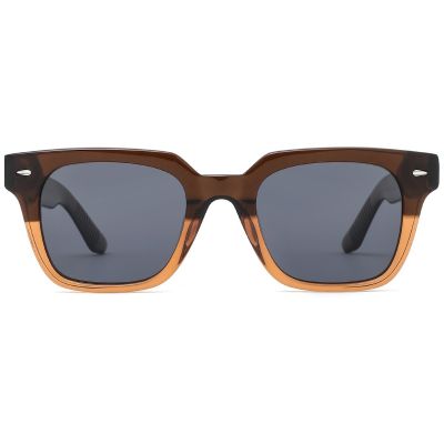 Retro Square Thick Acetate Sunglasses - Gradient Frame with Silver Metal Detail