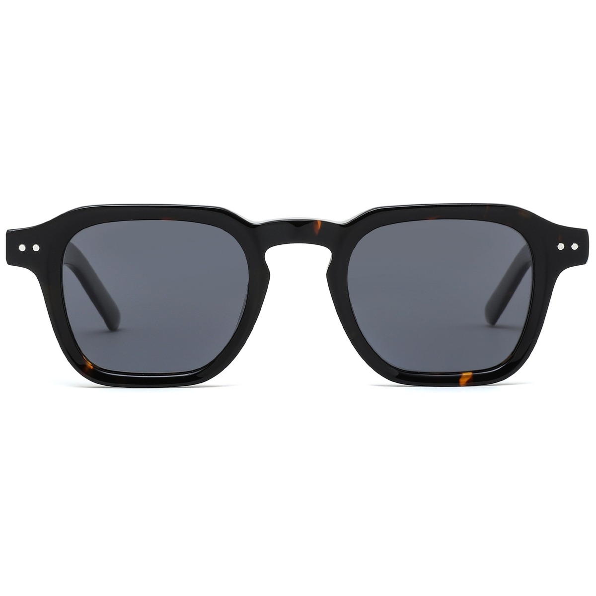 Geometric Square Acetate Sunglasses - Tortoise Frame with Double Rivet Detail