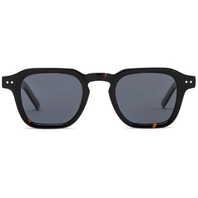 Geometric Square Acetate Sunglasses - Tortoise Frame with Double Rivet Detail