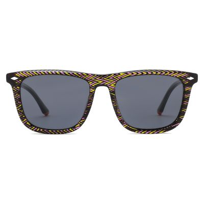 Retro Wayfarer Combined Acetate Sunglasses - Yellow-Black Laminated Texture with Dark Lens