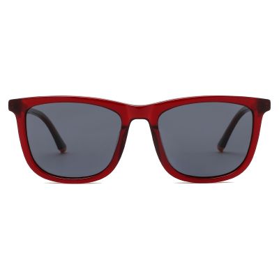 Retro Wayfarer Acetate Sunglasses - Burgundy Frame with Dark Grey Lens