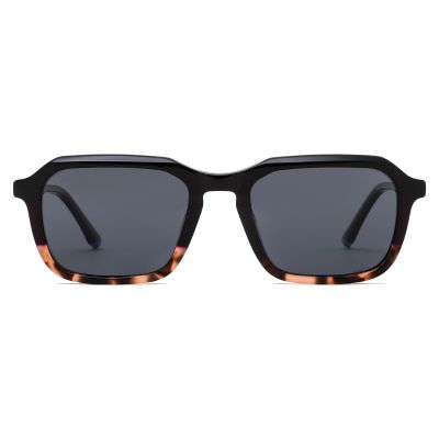 Vintage Square Combined Acetate Sunglasses - Black with Tortoise Layered Rim