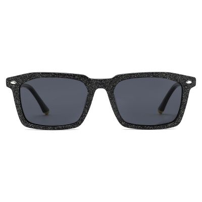 Modern Square Acetate Sunglasses - Textured Black Frame with Dark Lens