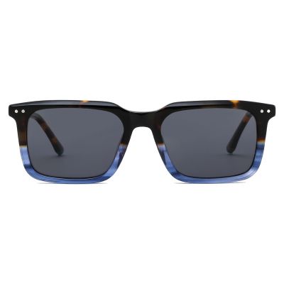 Classic Square Combined Acetate Sunglasses - Tortoise with Blue Layered Rim